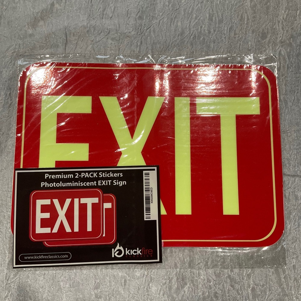 Kickfire Photoluminescent EXIT Sign Stickers 2 Pack Safety Glow InThe  Dark Fire